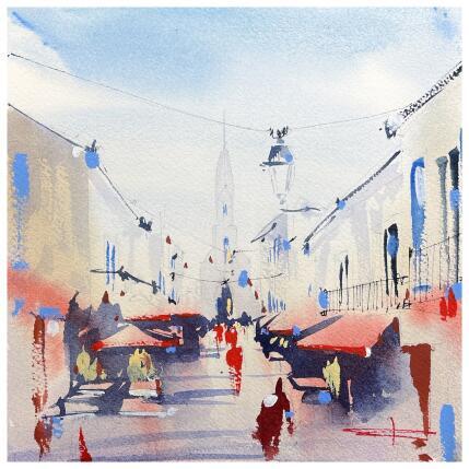 Painting Marché de plein air de Palavas les flots by Bailly Kévin | Painting Figurative Ink, Watercolor Architecture, Pop icons, Urban