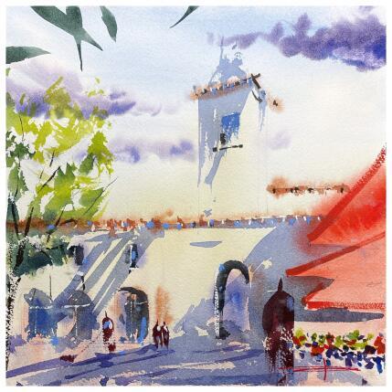 Peinture Le village de Peyrolles par Bailly Kévin  | Tableau Figuratif Aquarelle, Encre Architecture, Urbain