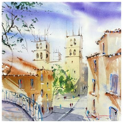 Painting Un balcon sur Montpellier by Bailly Kévin | Painting Figurative Ink, Watercolor Architecture, Urban