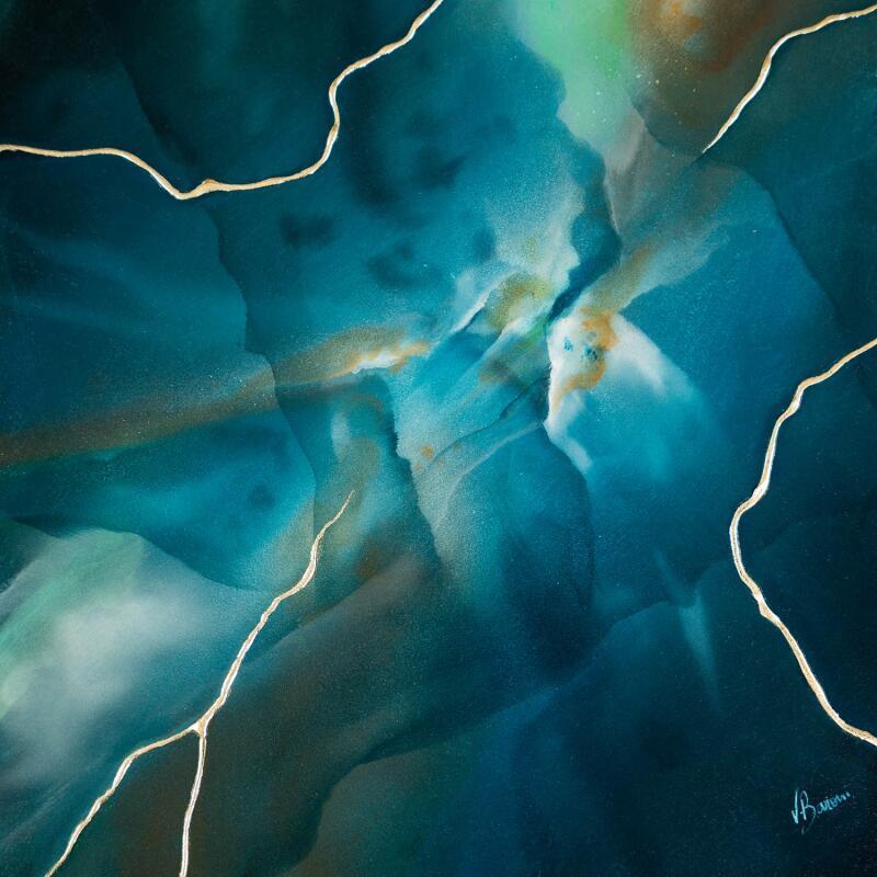 Peinture Aube minérale mini par Baroni Victor | Tableau Abstrait Minimaliste Acrylique Feuille d'or