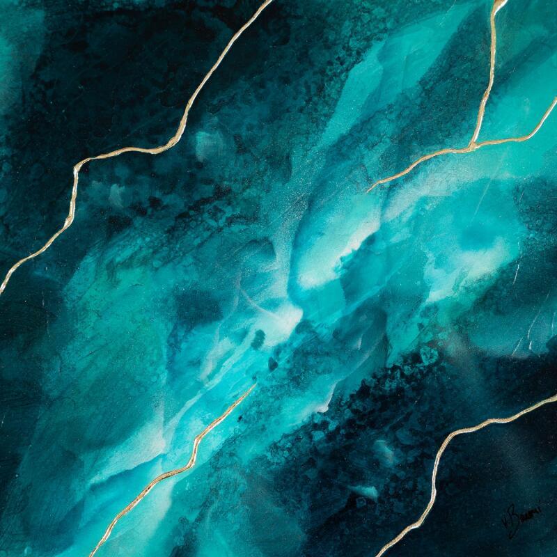 Painting Lagon rocheux mini by Baroni Victor | Painting Abstract Minimalist Acrylic Gold leaf