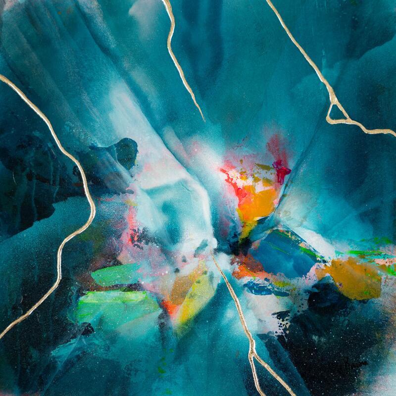 Peinture Récif éclatant par Baroni Victor | Tableau Abstrait Minimaliste Acrylique Feuille d'or