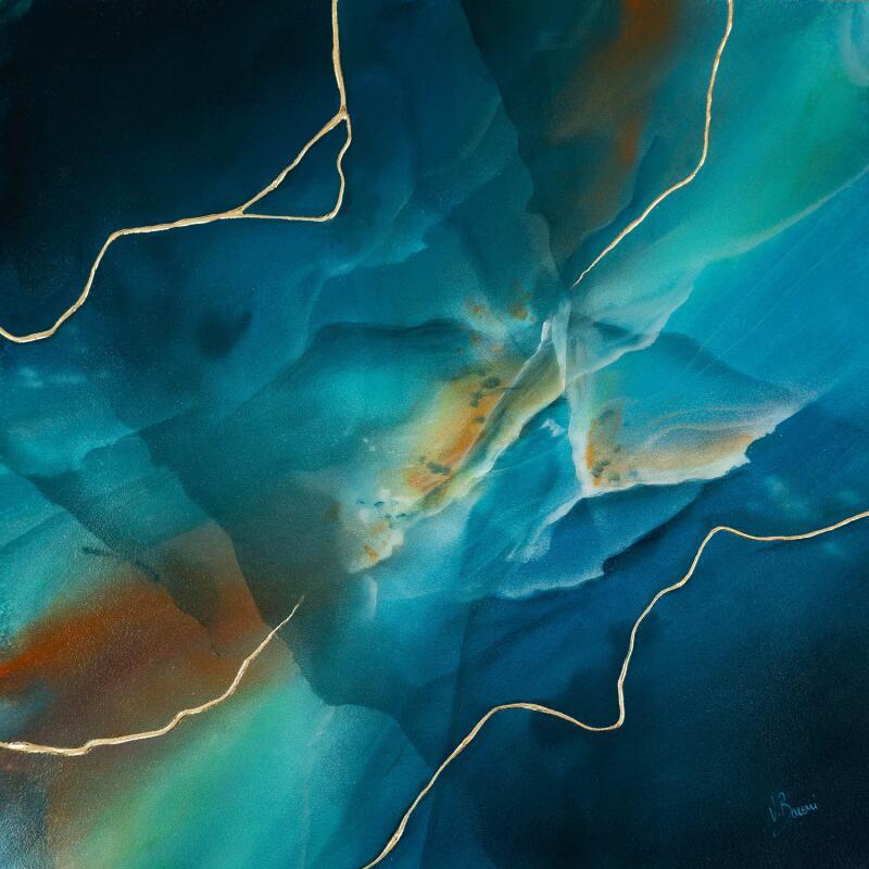 Pintura Aube minérale por Baroni Victor | Pintura Abstracto Minimalista Acrílico Hoja de oro