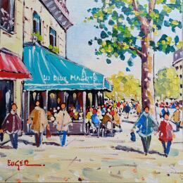 Peinture DEJEUNER AUX DEUX MAGOTS par Euger | Tableau Figuratif Acrylique Scènes de vie, Société, Urbain