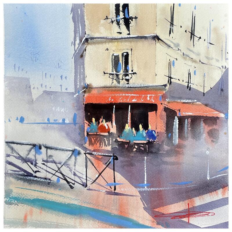 Gemälde Montmartre and coffee, oh yeah !  von Bailly Kévin  | Gemälde Figurativ Urban Architektur Aquarell Tinte
