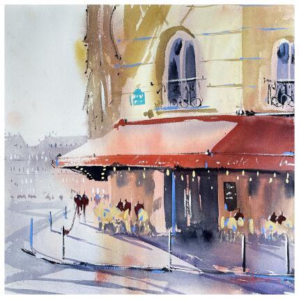 Peinture Coffee corner in Paris par Bailly Kévin  | Tableau Figuratif Aquarelle, Encre Architecture, Urbain