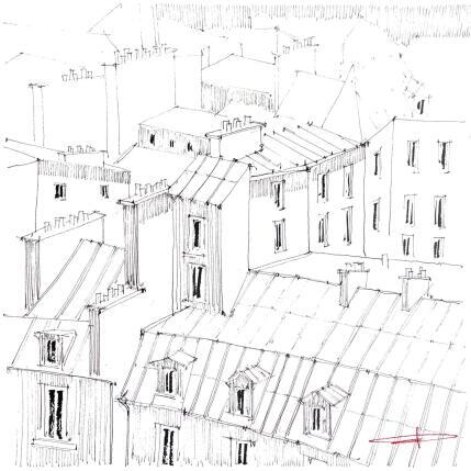 Peinture The roofs of Paris are for you !  par Bailly Kévin  | Tableau Figuratif Aquarelle, Encre Architecture, Urbain