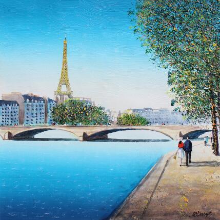 Peinture Notre balade en bord de seine par Dessapt Elika | Tableau Impressionnisme Acrylique, Sable