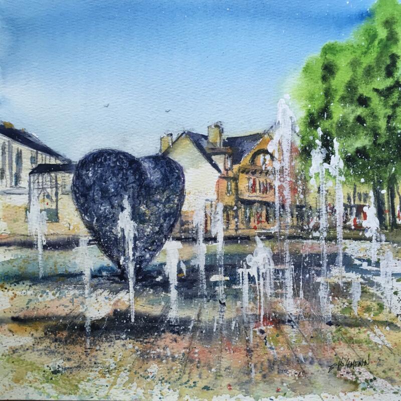 Painting Le coeur source de jets  by Hoffmann Elisabeth | Painting Figurative Urban Watercolor