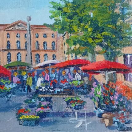 Peinture Marché aux fleurs place de l'hôtel de ville à Aix  par Degabriel Véronique | Tableau Impressionnisme Huile Paysages, Scènes de vie, Urbain