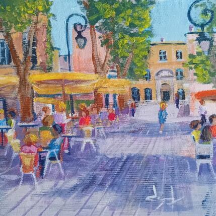 Peinture Sous les platanes place de  l'archevêché à Aix  par Degabriel Véronique | Tableau Figuratif Huile Paysages, Scènes de vie, Urbain