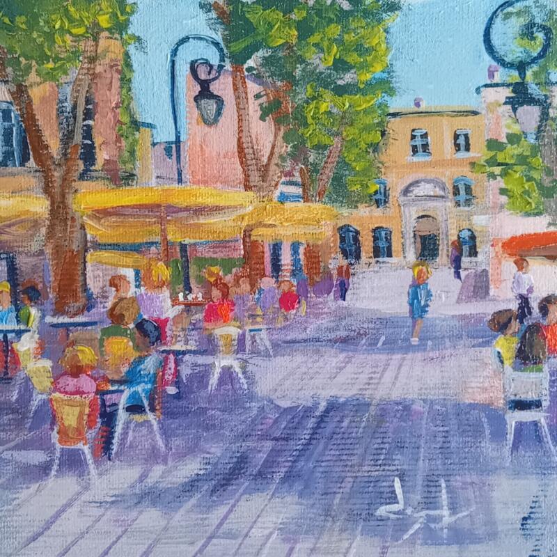 Peinture Sous les platanes place de  l'archevêché à Aix  par Degabriel Véronique | Tableau Figuratif Paysages Urbain Scènes de vie Huile