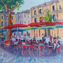 Gemälde Petite pause place de l'hôtel de ville à Aix en Provence  von Degabriel Véronique | Gemälde Impressionismus Öl Alltagsszenen, Landschaften, Urban