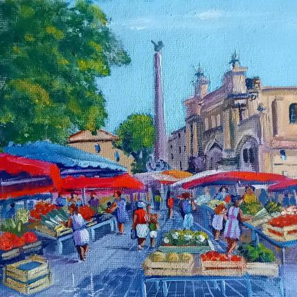 Peinture Marché place des prêcheurs à Aix en Provence  par Degabriel Véronique | Tableau Figuratif Huile Paysages, Scènes de vie, Urbain