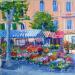 Peinture Marché aux fleurs à Aix en Provence  par Degabriel Véronique | Tableau Impressionnisme Paysages Urbain Scènes de vie Huile