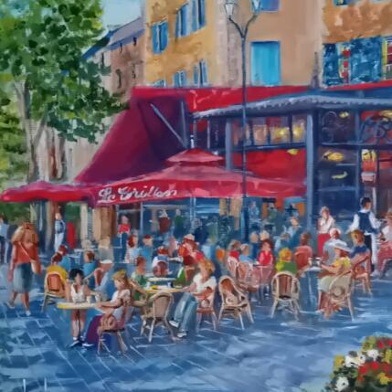 Peinture Brasserie Le Grillon à Aix en Provence  par Degabriel Véronique | Tableau Impressionnisme Huile Paysages, Scènes de vie, Urbain