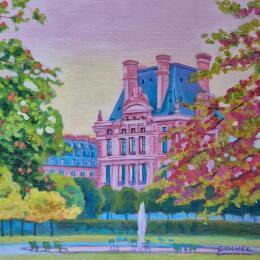 Peinture Pause au Jardin par Emma Fischer | Tableau Réalisme Acrylique Urbain