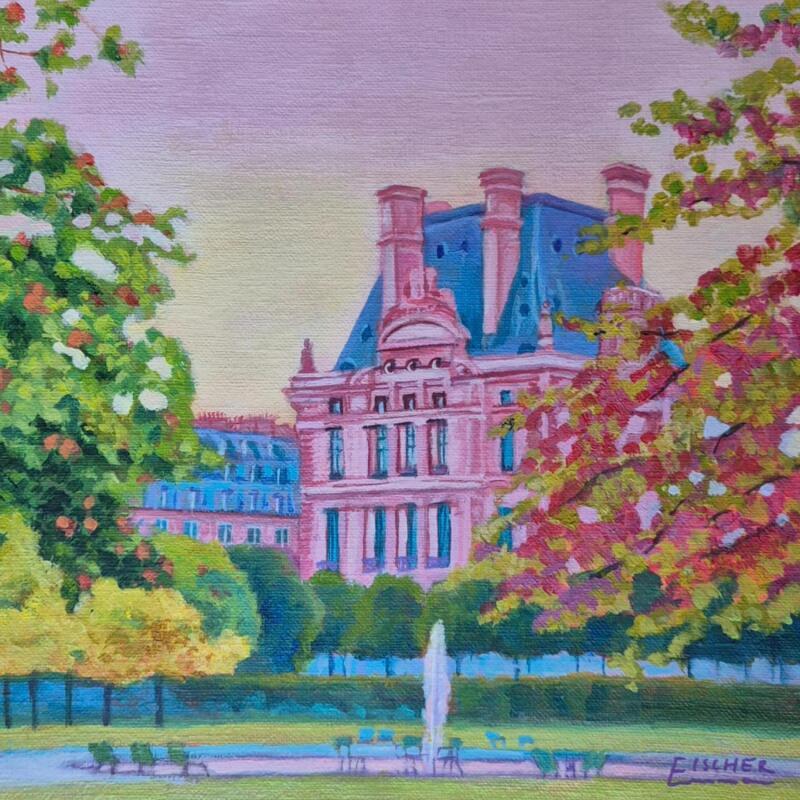 Peinture Pause au Jardin par Emma Fischer | Tableau Réalisme Urbain Acrylique