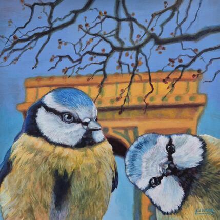 Peinture L'arc aux mésanges par Emma Fischer | Tableau Réalisme Acrylique Animaux, Portraits, Urbain