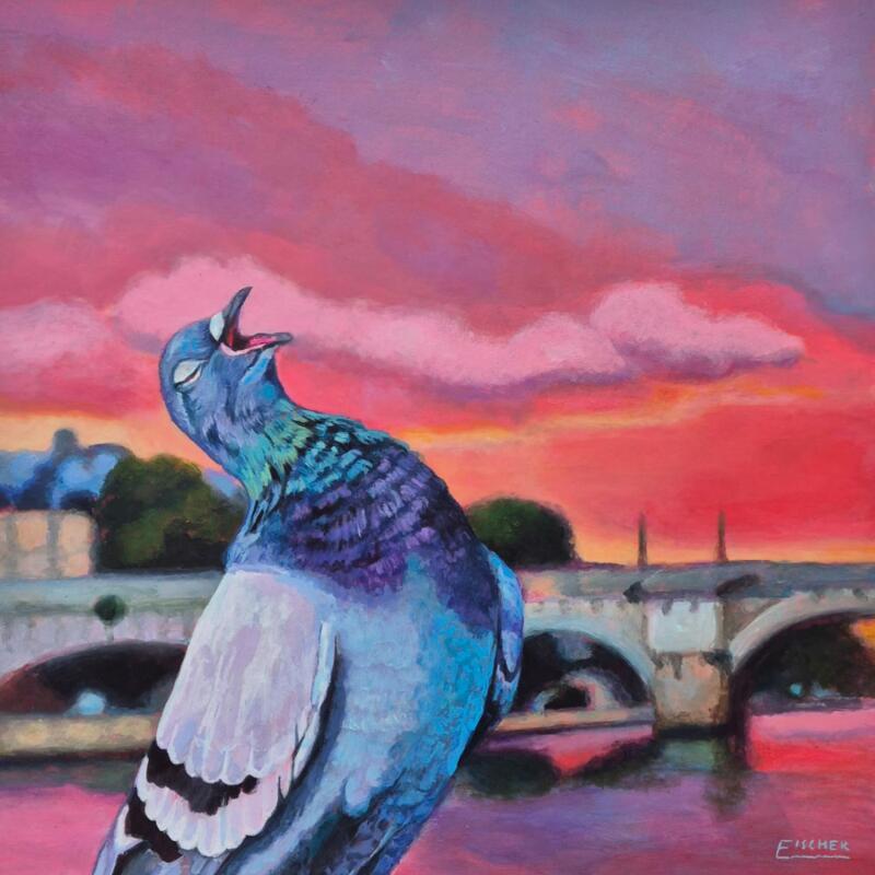 Peinture Le chanteur anonyme par Emma Fischer | Tableau Réalisme Portraits Urbain Animaux Acrylique