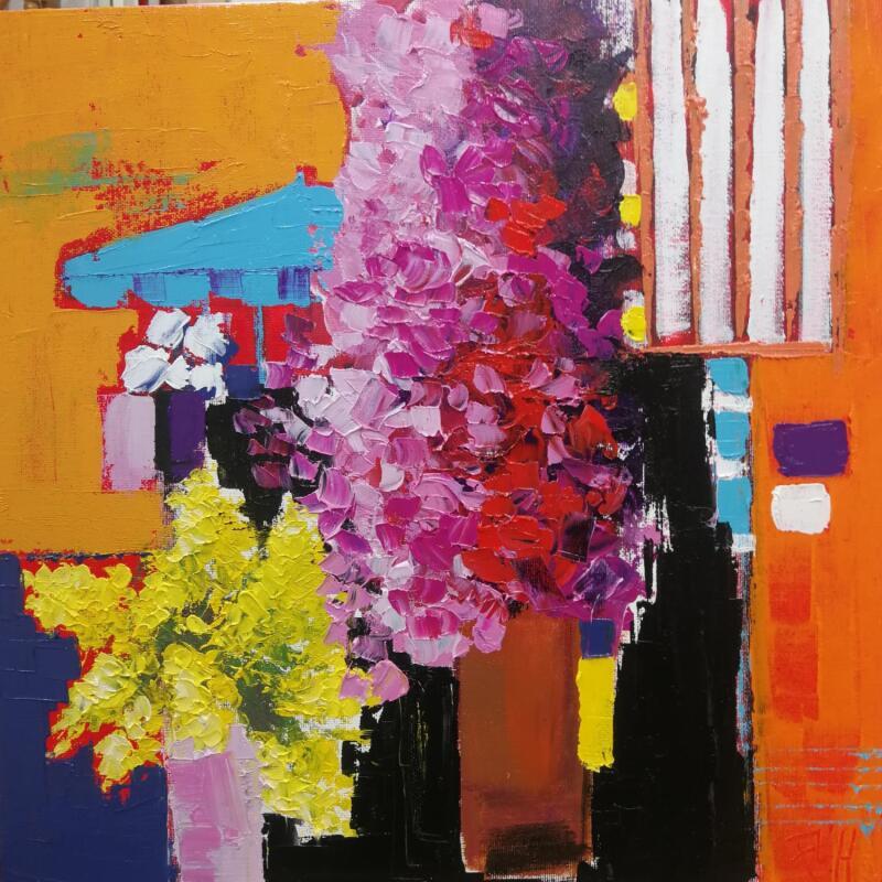 Painting MARCHE AUX FLEURS by L'huillier Françis | Painting Abstract Life style Oil
