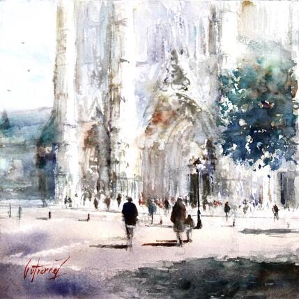 Peinture La cathédrale Saint-Gatien de Tours par Gutierrez | Tableau Impressionnisme Aquarelle Urbain