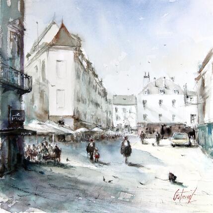 Peinture La rue du commerce à Tours par Gutierrez | Tableau Impressionnisme Aquarelle Urbain