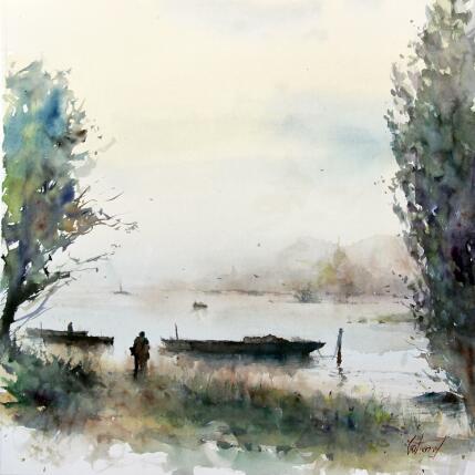 Peinture La Loire en Touraine par Gutierrez | Tableau Impressionnisme Aquarelle Paysages