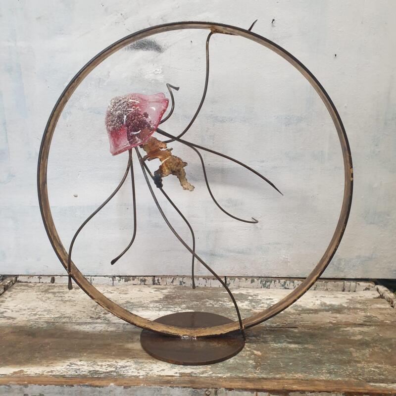 Sculpture Meduse L extra rosa par Eres Nicolas | Sculpture Figuratif Animaux Métal