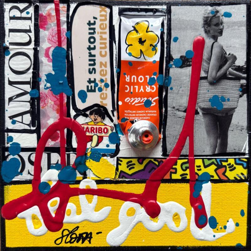 Peinture Feel good par Costa Sophie | Tableau Pop-art Acrylique Collage Upcycling