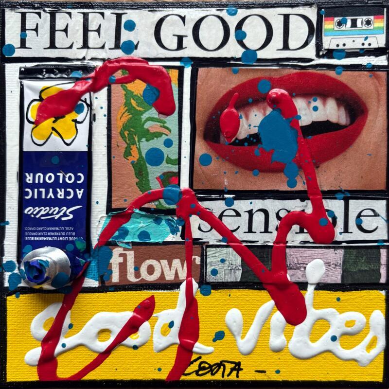 Peinture Good vibes par Costa Sophie | Tableau Pop-art Acrylique Collage Upcycling