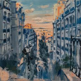 Peinture Lejos par Fran Sosa | Tableau Figuratif Huile Architecture, Paysages, Urbain