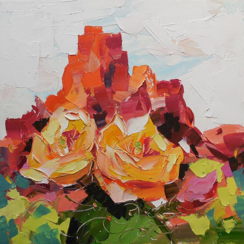 Painting Spring Cactus Flowers by Lunetskaya Elena | Painting Figurative Landscapes Nature Minimalist Oil