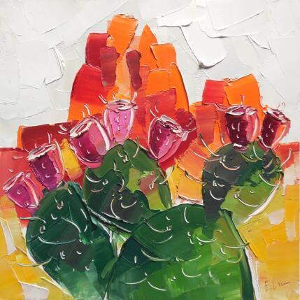 Painting Red Prickly Pear Fruits by Lunetskaya Elena | Painting Figurative Oil Landscapes, Minimalist, Nature, Pop icons