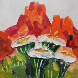 Painting Desert flowers by Lunetskaya Elena | Painting Impressionism Oil Landscapes, Minimalist, Nature, Pop icons