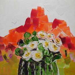 Painting Saguaro in Bloom by Lunetskaya Elena | Painting Impressionism Oil Landscapes, Minimalist, Nature