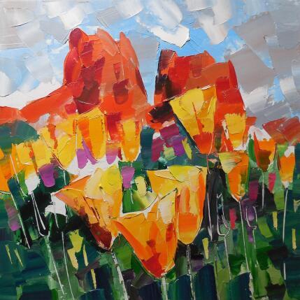 Painting Desert Poppies by Lunetskaya Elena | Painting Figurative Cardboard, Oil Landscapes, Nature