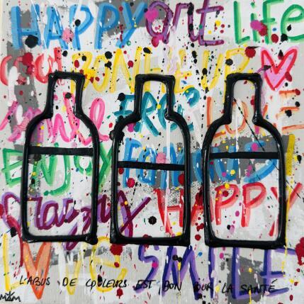 Peinture 3 BOTTLES par Mam | Tableau Street Art Acrylique Icones Pop, Natures mortes, Société