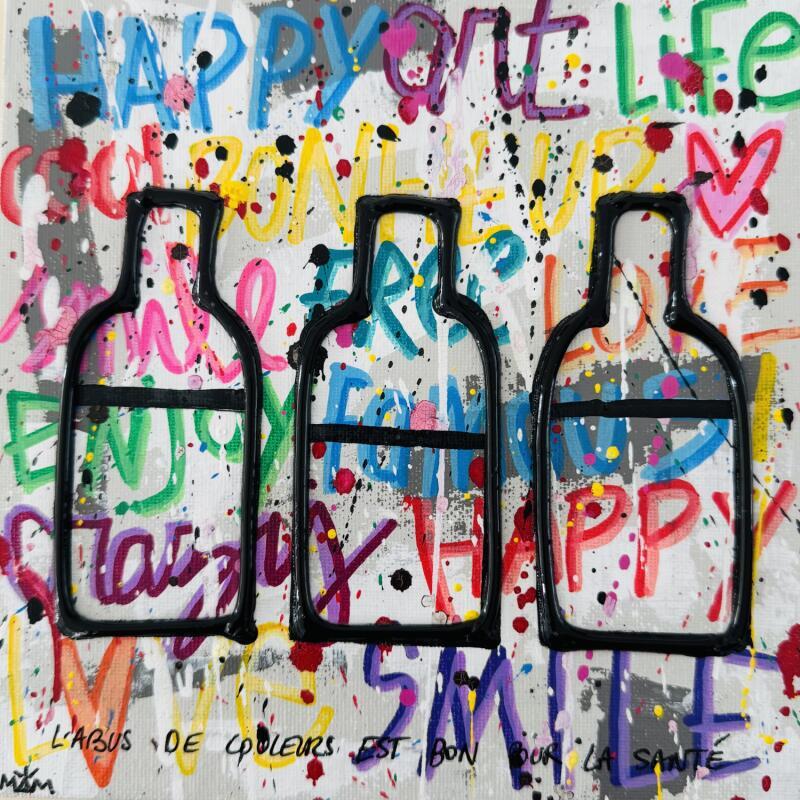 Peinture 3 BOTTLES par Mam | Tableau Street Art Société Icones Pop Natures mortes Acrylique