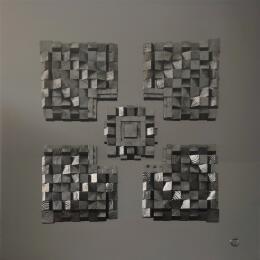 Painting Fukaya by Bauquel Véronique | Painting Abstract Acrylic, Gluing, Wood Minimalist