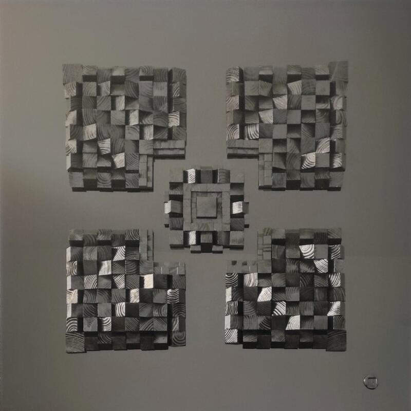 Gemälde Fukaya von Bauquel Véronique | Gemälde Abstrakt Minimalistisch Holz Acryl Collage