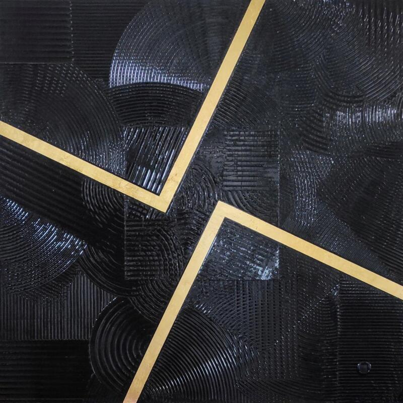 Peinture New Gold Dream par Bauquel Véronique | Tableau Abstrait Minimaliste Acrylique Feuille d'or