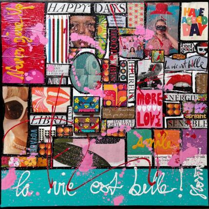 Peinture La vie est belle ! par Costa Sophie | Tableau Pop-art Acrylique, Collage, Upcycling