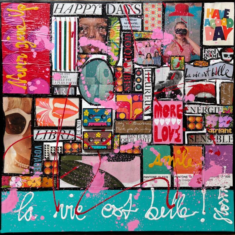 Peinture La vie est belle ! par Costa Sophie | Tableau Pop-art Acrylique Collage Upcycling