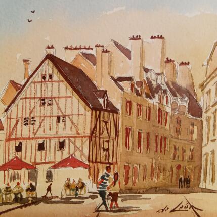 Painting Promenade au soleil de l'été by De León Lévi Marcelo | Painting Figurative Watercolor Urban