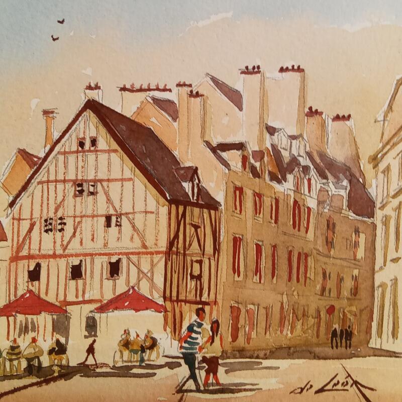 Painting Promenade au soleil de l'été by De León Lévi Marcelo | Painting Figurative Urban Watercolor