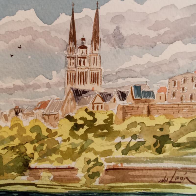 Gemälde Cathédrale Saint Maurice von De León Lévi Marcelo | Gemälde Figurativ Urban Aquarell