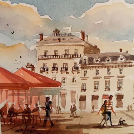 Painting Terrasse ensoleillée by De León Lévi Marcelo | Painting Figurative Watercolor Urban