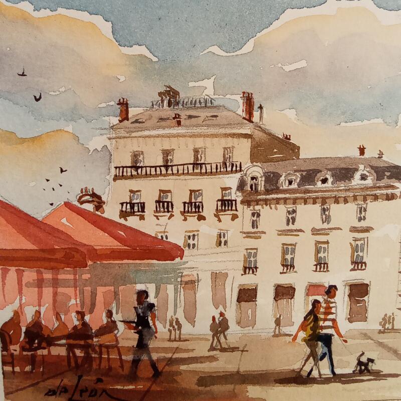 Painting Terrasse ensoleillée by De León Lévi Marcelo | Painting Figurative Urban Watercolor