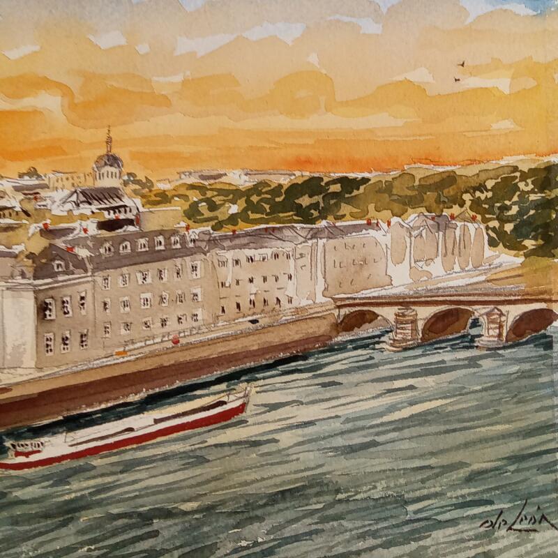 Peinture Vue d'en haut par De León Lévi Marcelo | Tableau Figuratif Urbain Aquarelle